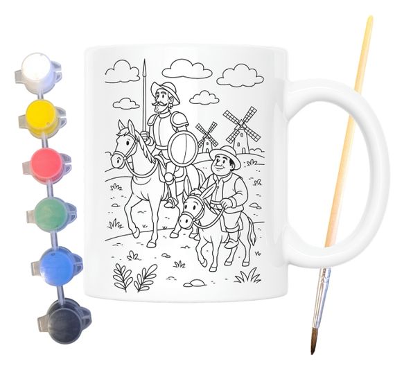 Набор для творчества кружка раскраска по мотивам Дон Кихот (Мигель де Сервантес) 330 мл белая (КР0172) | Зображення 1