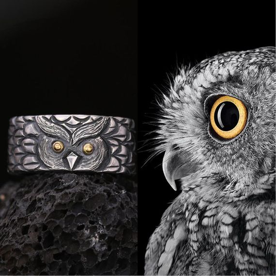 Модна тотемна каблучка, каблучка у вигляді сови - пугача, Каблучка символ мудрості, розмір регульований