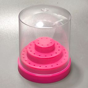 Малиновая подставка-подиум для фрез (на 48шт) с прозрачной крышкой