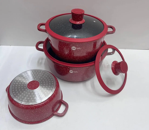 Набір посуду з гранітним антипригарним покриттям Higher Kitchen HK-325 (Чорний, червоний) | Зображення 6