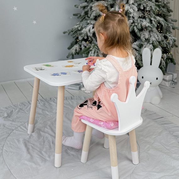 Прямокутний стіл і стільчик дитячий біла корона. Столик для уроків, ігор, їжі | Зображення 3