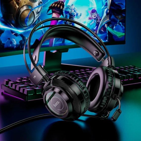 Ігрові навушники з мікрофоном Hoco W110 Resource gaming (гарнітура, ігрові, AUX 3,5mm + USB) Чорний | Зображення 3