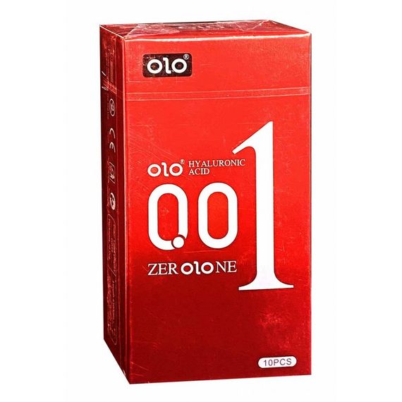 Презервативи збуджуючі Olo 0.01 RED Foil, що зігрівають з гіалуроновою кислотою, 10 шт. sexstyle