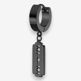 Серьга-кольцо черная из нержавеющей стали с подвеской в виде лезвия бритвы, 3.4 см