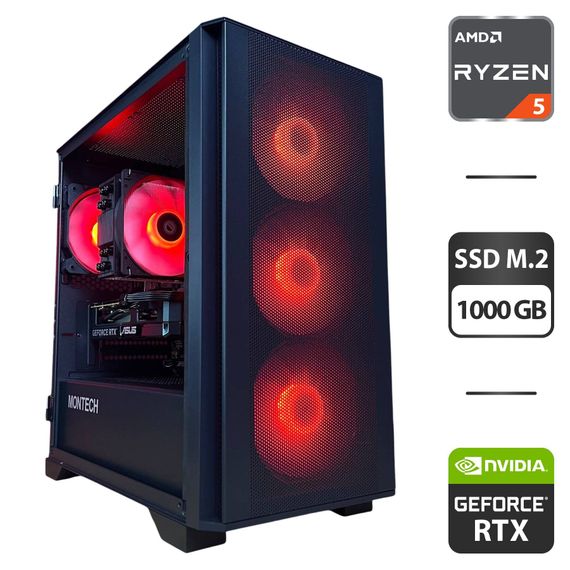 Збірка на замовлення: ігровий ПК Montech Air 100 ARGB Black Tower / AMD Ryzen 5 7500F (6 (12) ядер по 3,7 - 5,0 ГГц) / 32 ГБ DDR5 / 1000 ГБ SSD M.2 / nVidia GeForce RTX 5060, 8 ГБ GDDR7, 128-bit / 650W