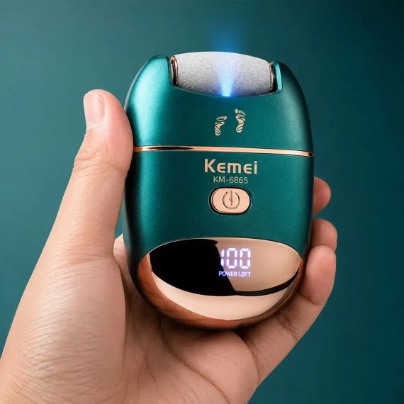 Електрична терка для п'яток, USB, Kemei KM-6865, Зелений / Електрична пилка для ніг / Електропемза від натоптишів, для педикюру | Зображення 1