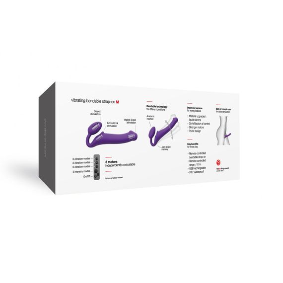 Безремінний страпон з вібрацією Strap-On-Me Vibrating Violet M, діаметр 3,8 см, пульт ДК, регульований | Зображення 7