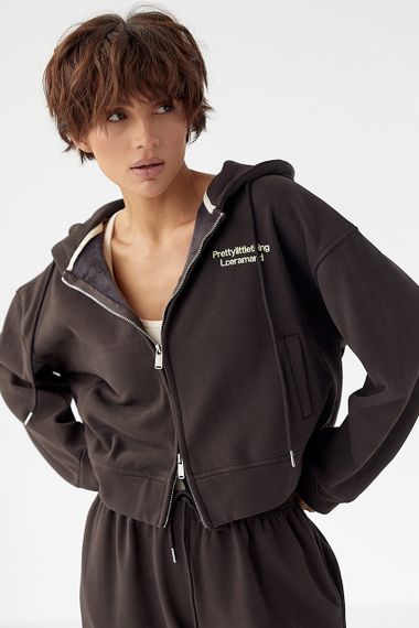 Утеплений спортивний костюм із худі та прямими штанами - темно-коричневий цвет, M/L (є розміри) | Зображення 2