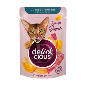 Вологий корм пауч Delickcious для дорослих котів, качка та гарбуз 85г