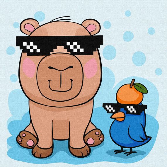 Картина за номерами "Капібара та пташка в окулярах" KHO1277, 30х30 см