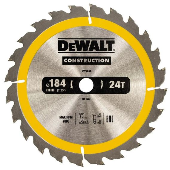 Диск пилковий  DeWALT СONSTRUCTION 184 х 16 мм (DT1939)