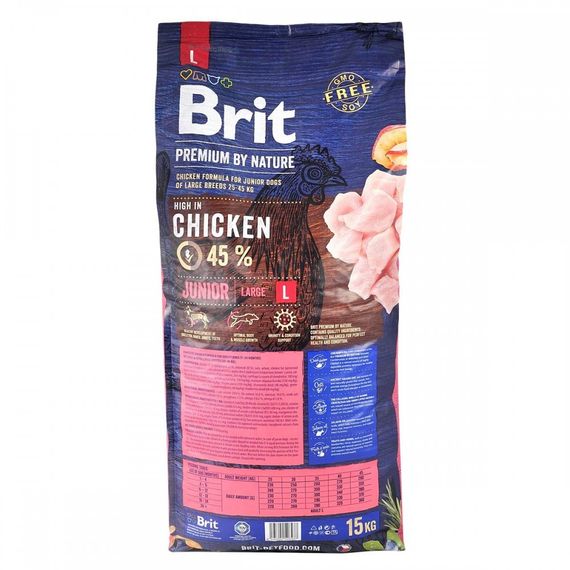 Корм сухий Brit Premium Dog Junior L для цуценят та молодих собак великих порід від 1 до 24 місяців вагою 25-45 кг з куркою | Зображення 3