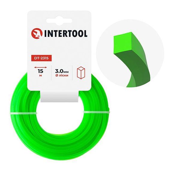 Волосінь для тримера "квадрат", 3,0 мм*15 м INTERTOOL DT-2315