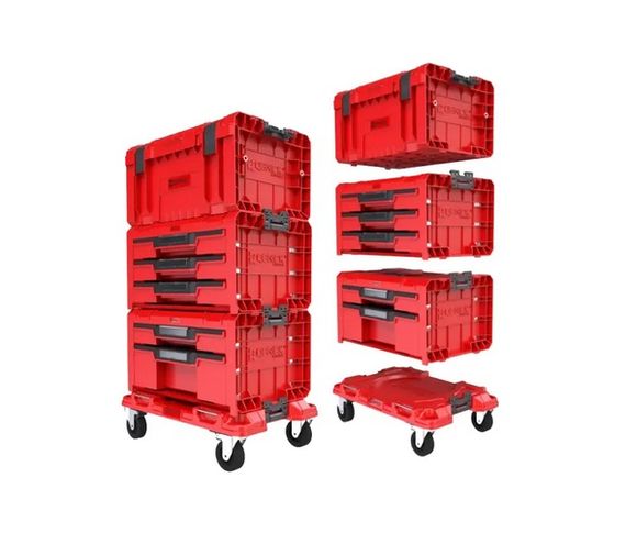 Набір ящиків для інструментів на платформі, 21", 525x345x885, SYSTEM PRO Drawer Workshop Set 4 Red, Z258360PG003, QBRICK