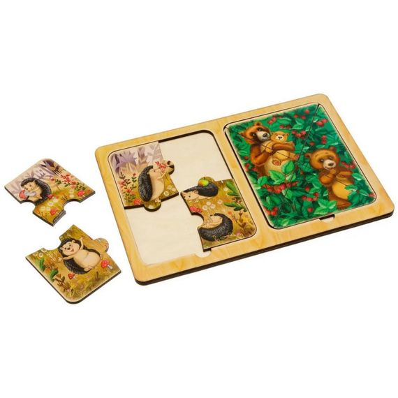 Деревянный пазл-вкладыш "Ежи и медведи" Ubumblebees (ПСД186) PSD186 в рамке | Зображення 1