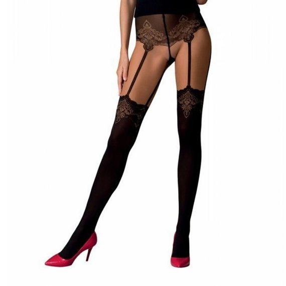 Колготки з ефектом панчох на підв'язках Passion TI112 nero-gold (60/20 den), 1/2