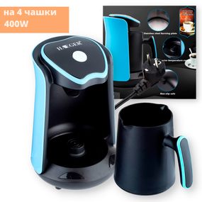 Кофеварка (турка) электрическая с автоотключением 550 мл на 4 чашки Haeger HG-102S черная с синим 400W (HG-102S_602)