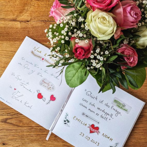 Весільна гостьова книга з безплатними наклейками + металева ручка 120 сторінок, гостьова книга побажань | Зображення 5