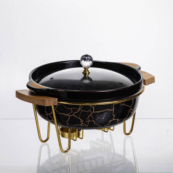 Мармит фарфоровый настольный круглый 1.3 (л) мармитница с подогревом Черный мрамор LC-717 | Зображення 1