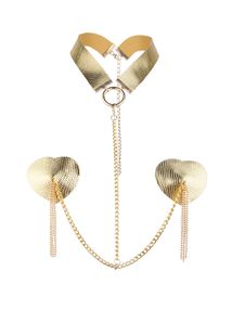 Пестис-сердечка з пензликами та чокером JSY Nipple Sticker RT236114 Golden, Золотий