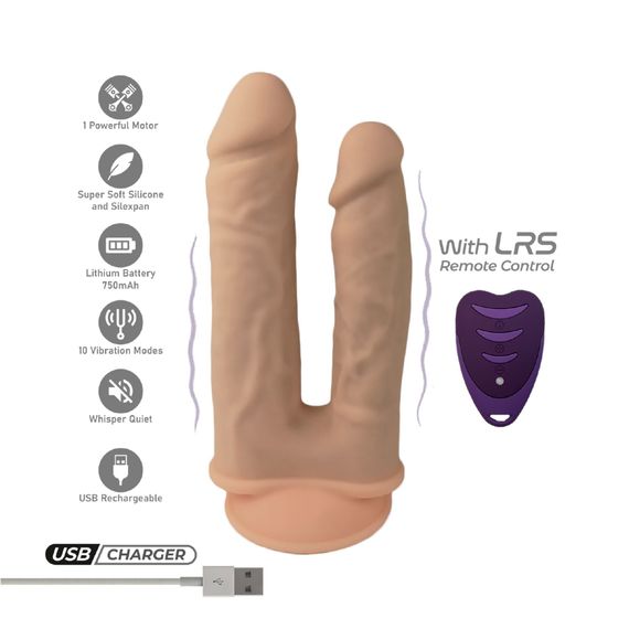 Подвійний фалоімітатор з вібрацією SilexD Double Gusto Vibro Flesh (Model 1 size 8" & 7") + LRS, діаметр 4,5 см та 3,7 см | Зображення 3