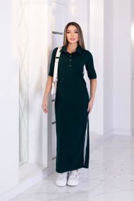 Женское спортивное платье длинное с разрезами MN141 цвет зеленый, размер 54/56