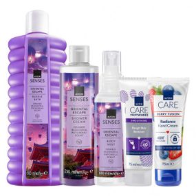 Подарочный набор Avon Senses «Восточное путешествие» | Гель для душа, пена для ванны, спрей для тела, скраб для ног, крем для рук