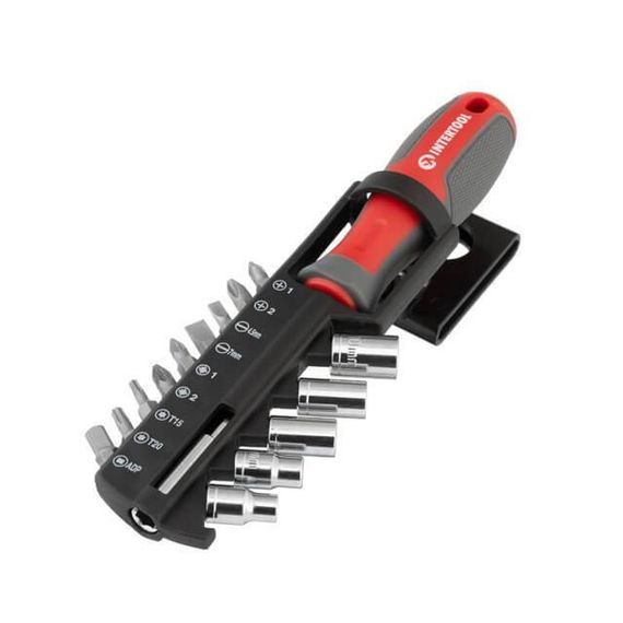 Викрутка з магнітним тримачем 1/4", 100 мм, комплект насадок 15 од. INTERTOOL VT-3343
