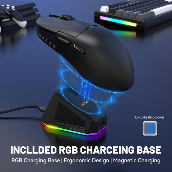 Бездротова легка магнітна миша Ajazz AJ159P PAW3395 2.4G 26000 DPI RGB Чорна | Зображення 8
