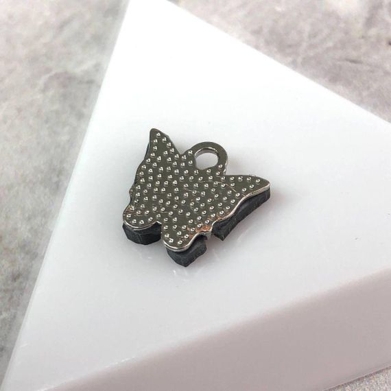 Підвіска "Метелик з перламутром" 14 мм, - сірий у сріблі | Зображення 1