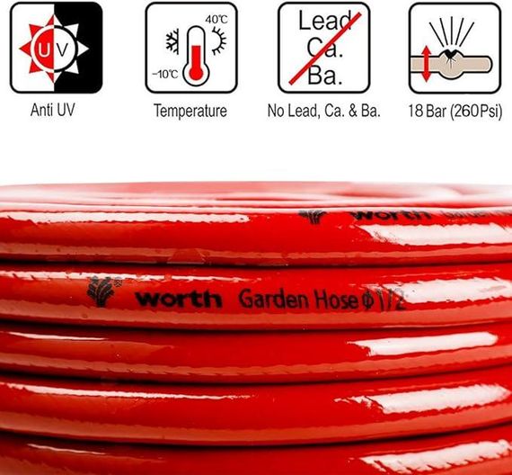 Worth Garden Hose, 3-шаровий, 5 м, 13 мм (1/2 дюйма), універсальний водяний шланг, міцна труба хрещат | Зображення 3