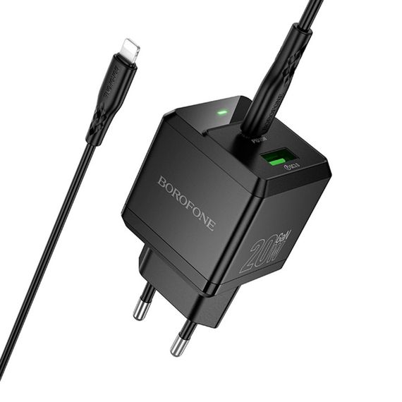 МЗП Borofone BN19 Intenso PD20W+QC3.0 (1USB-A/1C) + кабель Type-C to Lightning Black | Зображення 2