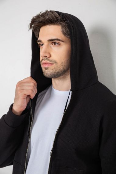 Кофта чоловіча на блискавці з капюшоном, колір чорний, 238R103 | Зображення 6