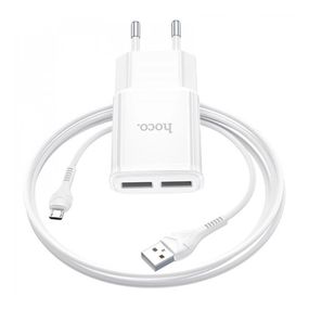 Набір СЗУ 110-240V HOCO C88A + кабель Micro, 2xUSB, 2.4A, кабель 1м, White, Box