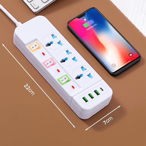 Мережевий фільтр живлення подовжувач 3 розетки +3USB +Type-C Port з вимикачами 2 м | Зображення 2