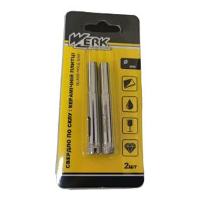 Коронка алмазная по керамике и стеклу Werk 99011 10 мм 2 шт/уп серебристая