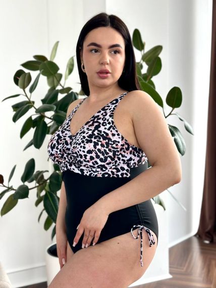 Суцільний чорний купальник PLUS SIZE леопардовий принт | Зображення 2