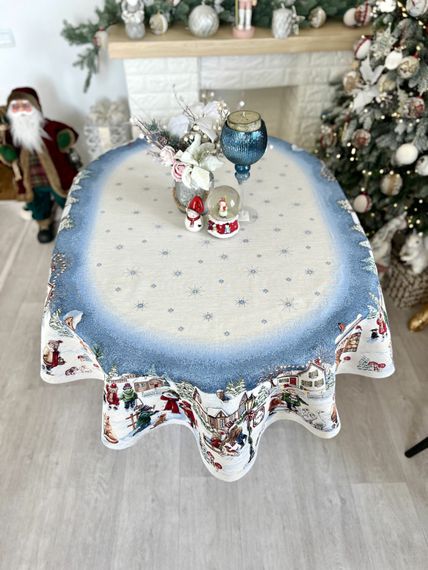 Скатертина гобеленова овальна HENKEL OVAL Limaso, 137х180, Овальна, Новорічний, Срібний люрекс, 60% поліестер, 24% бавовна, 16% акрил, Гобелен | Зображення 1