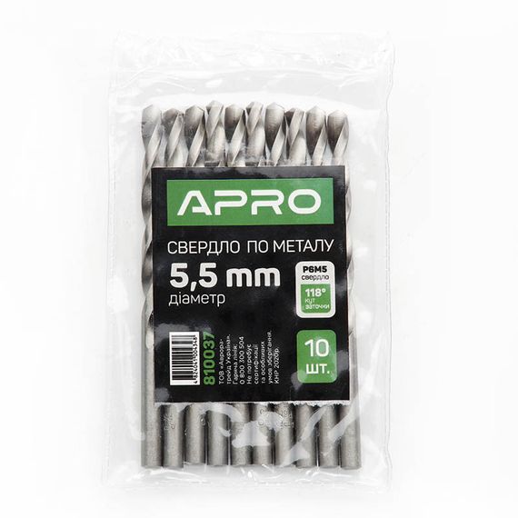 Сверло по металлу HSS (P6M5) Ø5.8мм (пачка, кратно 10шт) APRO | Зображення 2