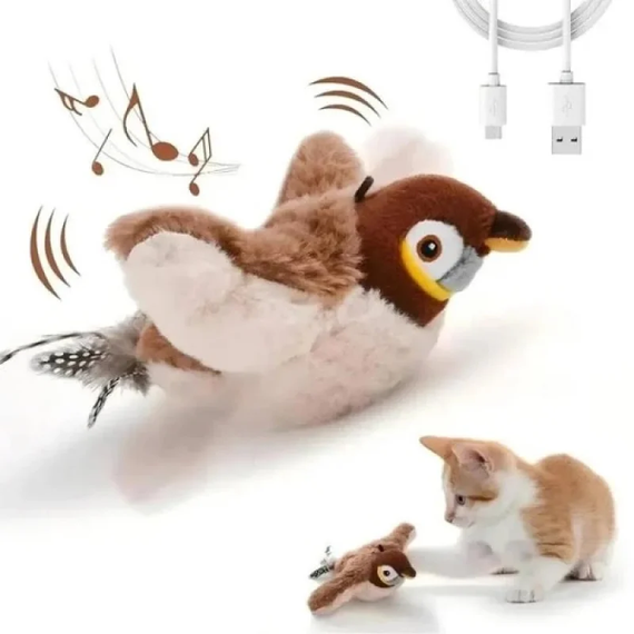 Інтерактивна іграшка «Пташка» для котів з USB зарядкою • М’яка щебетлива іграшка з крилами GiGwi Melody
