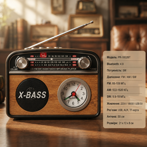Радиоприемник PR-1002BT / Радиоприемник с часами и Bluetooth | Зображення 3