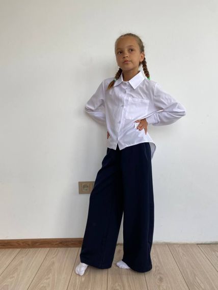 Дитячі штани палаццо для дівчинки шкільні штани колір темно-синій розмір 140, SBR129 | Зображення 5