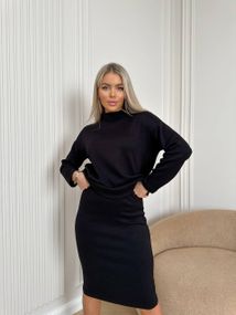 Женский теплый ангоровый костюм с юбкой миди LK137 цвет черный, размер 46/48