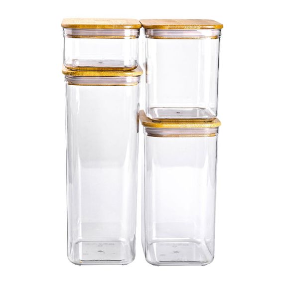Банки для сипучих продуктів набір із 4 шт пластикові з бамбуковими кришками HP-1302