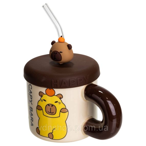 Кубок порцелянова з кришкою і трубочкою Капібара з апельсином 300 (мл) FM-27C | Зображення 2