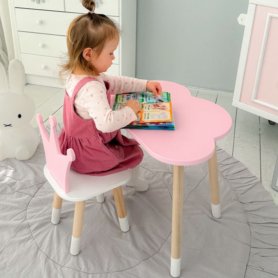 Стіл хмарка і стільчик рожевий  корона з білим сидінням. Столик для занять, ігор, їжі | Зображення 5