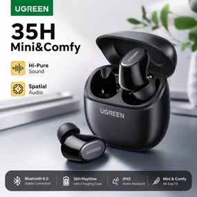 Навушники бездротові UGREEN Dots WS220 TWS Bluetooth 6.0 Black, до 35 годин роботи, Spatial Audio, AI шумозаглушення