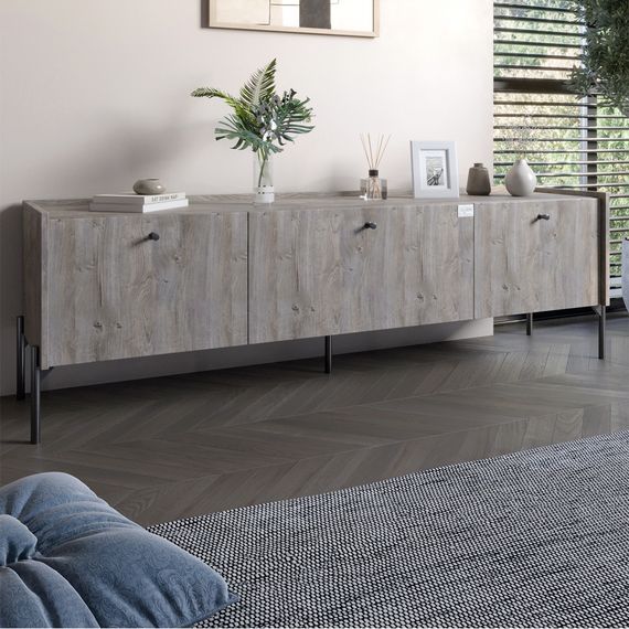 Тумба під телевізор на 3 шухляди LION Wood з чорними ніжками 160х65х40 см Шварцвальд (LION-043105)