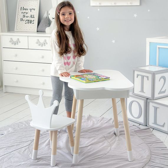 Новинка! Дитячий білий столик хмаринка з нішею і стільчик корона біла 85295 | Зображення 3