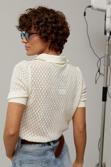 В'язане ажурне поло в ромби - молочний цвет, ONE SIZE (є розміри) | Зображення 1